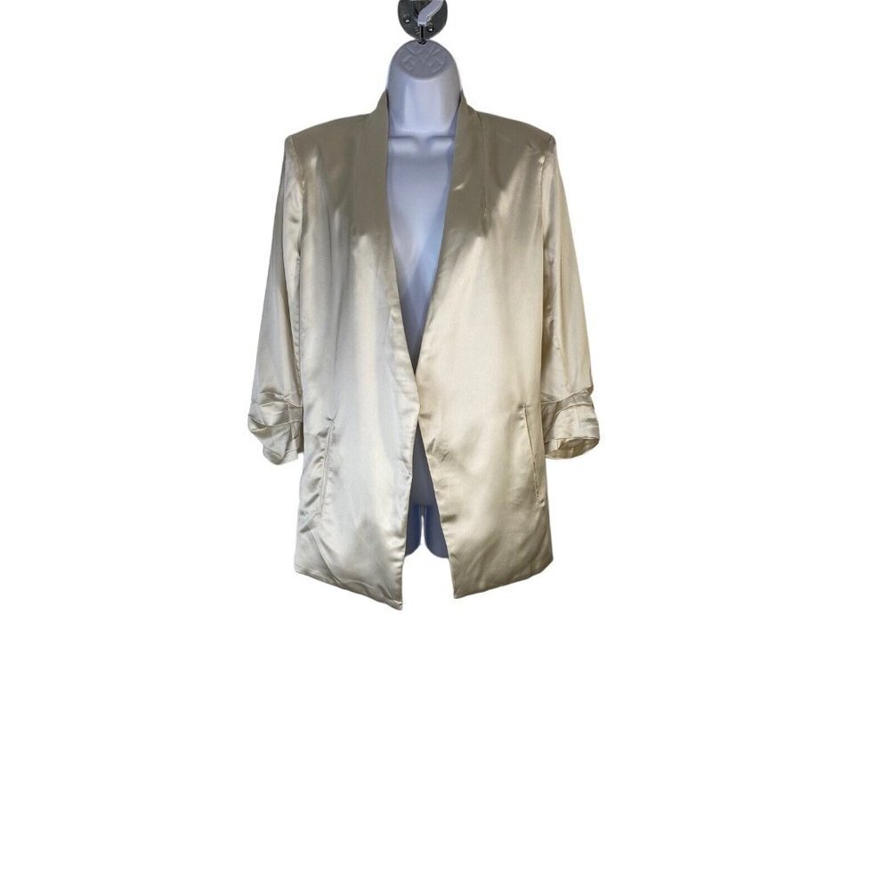 Bishop + Young Womens Open Front Blazer Jacket Satin Silk Size Small